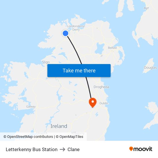 Letterkenny Bus Station to Clane map
