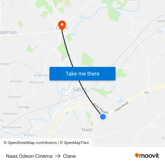 Naas Odeon Cinema to Clane map