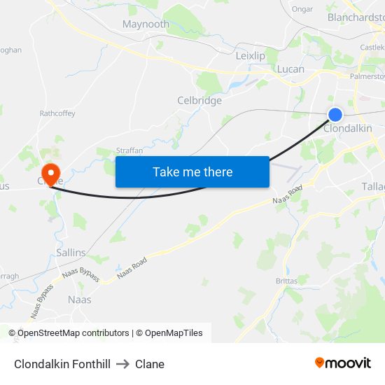 Clondalkin Fonthill to Clane map