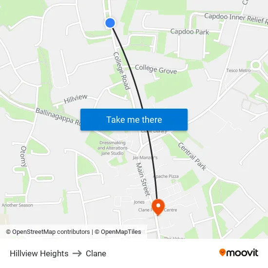 Hillview Heights to Clane map
