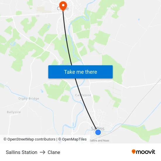 Sallins Station to Clane map