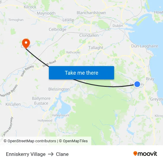 Enniskerry Village to Clane map