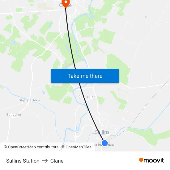 Sallins Station to Clane map