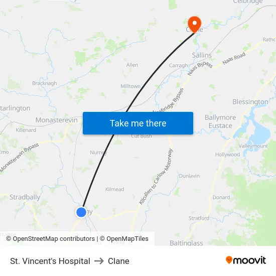 St. Vincent's Hospital to Clane map