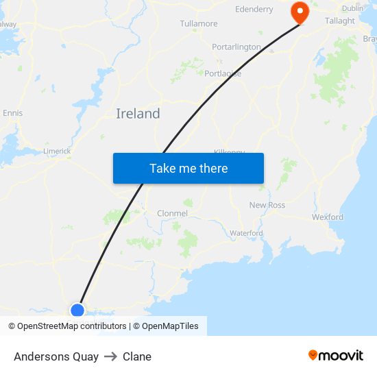 Andersons Quay to Clane map
