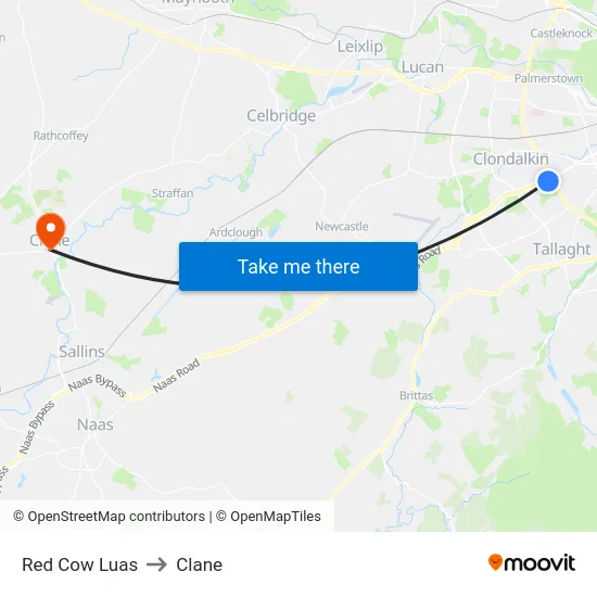 Red Cow Luas to Clane map