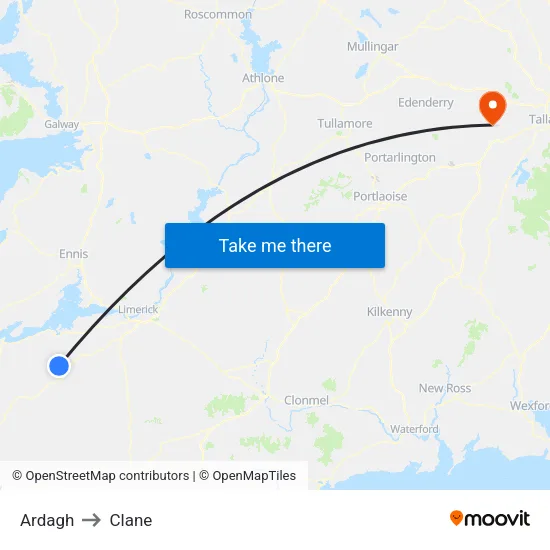 Ardagh to Clane map