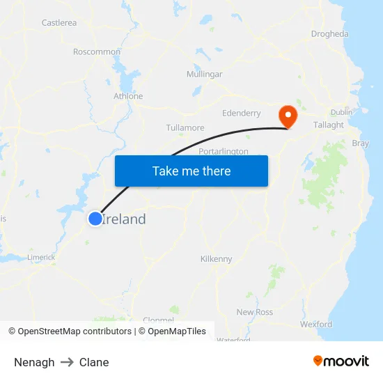 Nenagh to Clane map