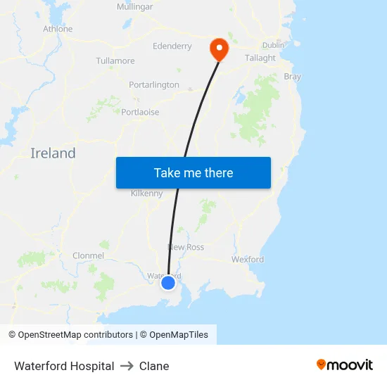 Waterford Hospital to Clane map