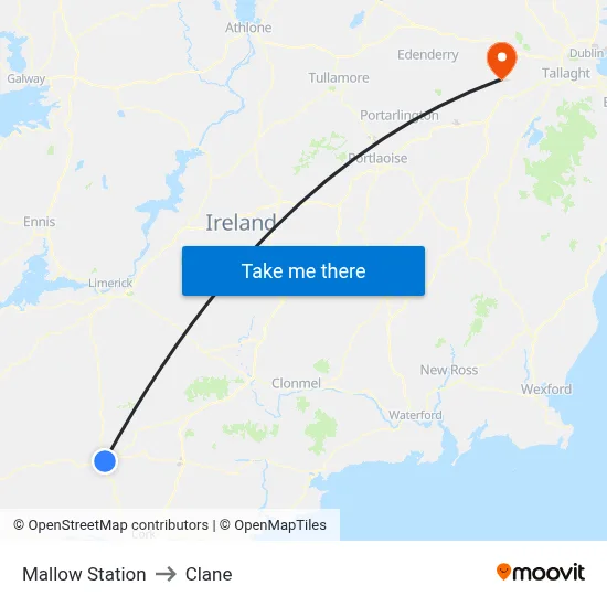 Mallow Station to Clane map