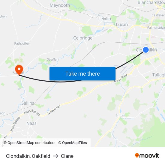 Clondalkin, Oakfield to Clane map