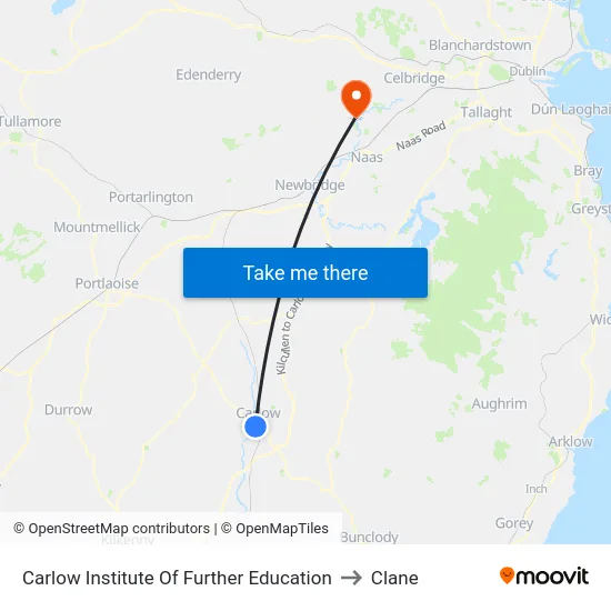 Carlow Institute Of Further Education to Clane map