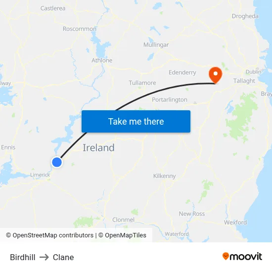 Birdhill to Clane map