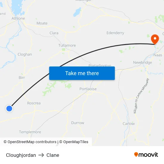 Cloughjordan to Clane map