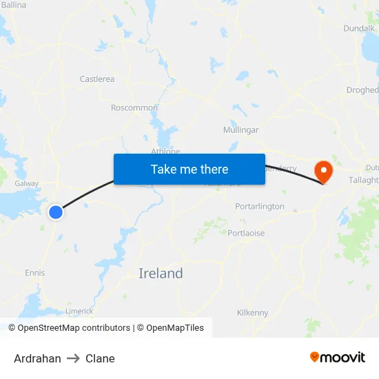 Ardrahan to Clane map
