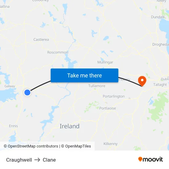 Craughwell to Clane map