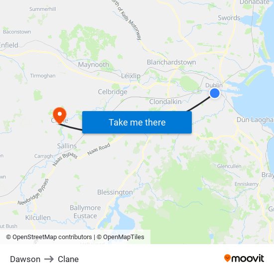 Dawson to Clane map