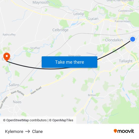 Kylemore to Clane map