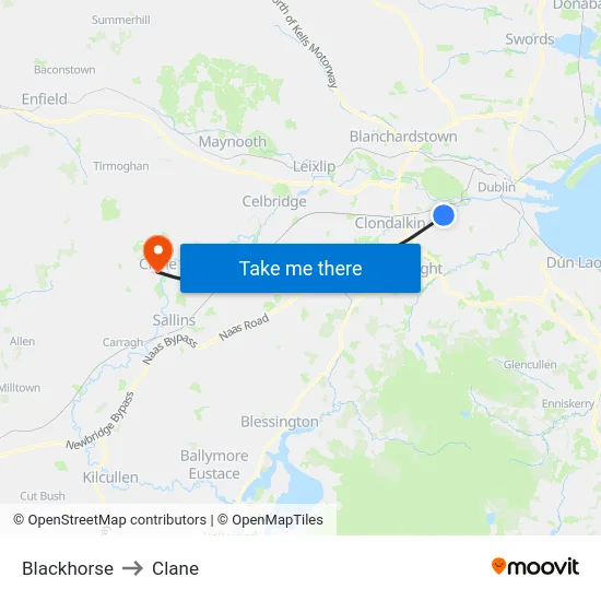 Blackhorse to Clane map