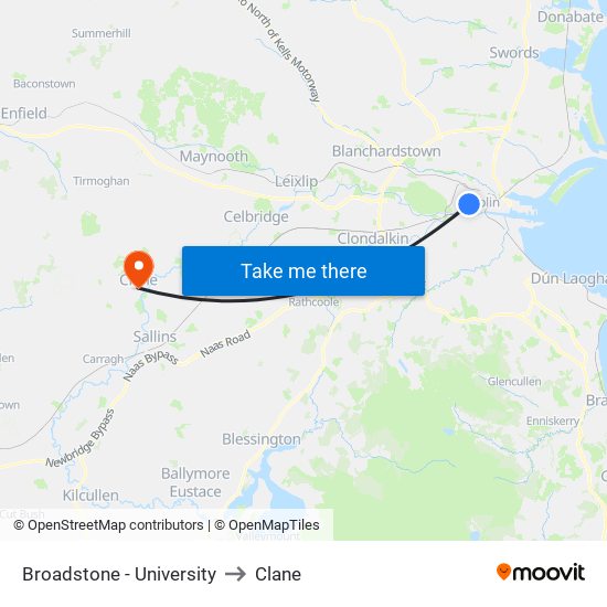 Broadstone - University to Clane map