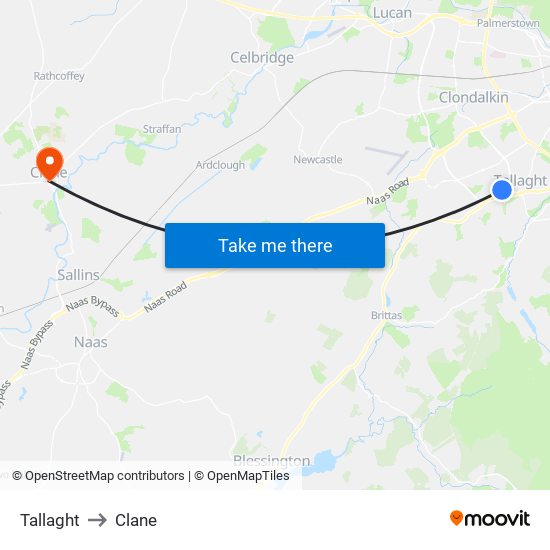 Tallaght to Clane map