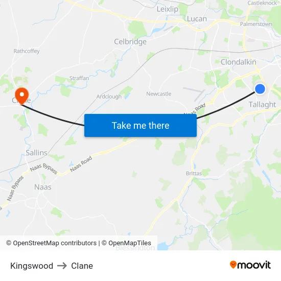 Kingswood to Clane map