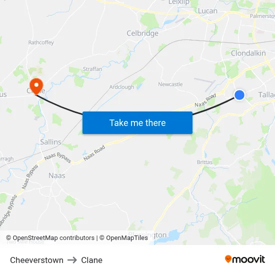 Cheeverstown to Clane map