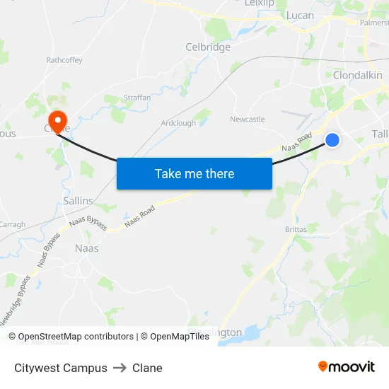 Citywest Campus to Clane map