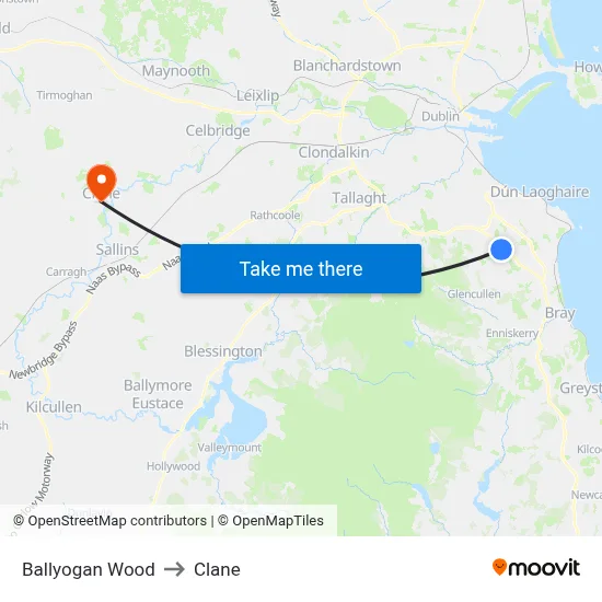 Ballyogan Wood to Clane map