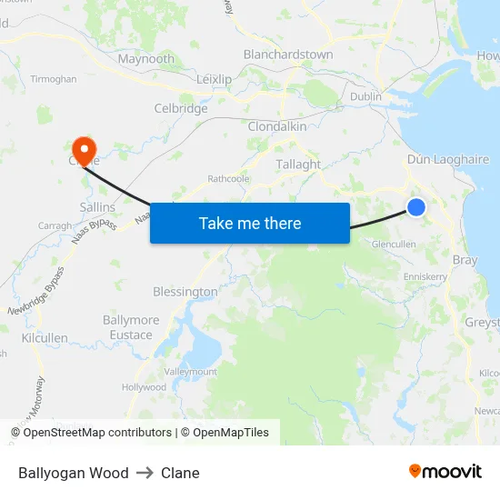 Ballyogan Wood to Clane map