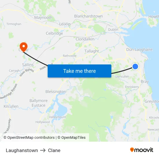 Laughanstown to Clane map