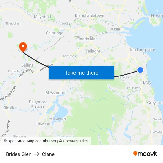 Brides Glen to Clane map