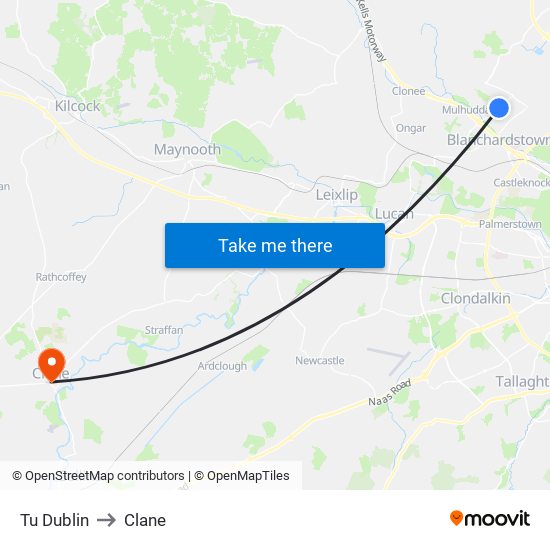 Tu Dublin to Clane map