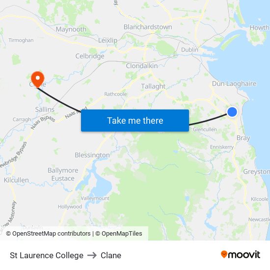 St Laurence College to Clane map