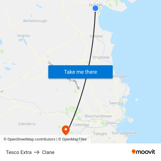 Tesco Extra to Clane map