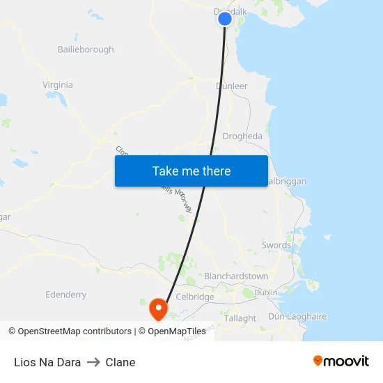 Lios Na Dara to Clane map