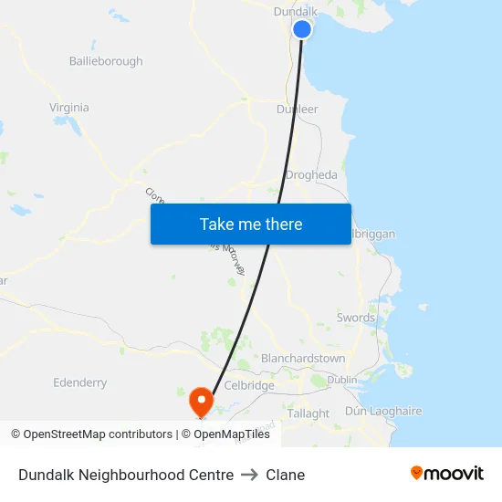 Dundalk Neighbourhood Centre to Clane map