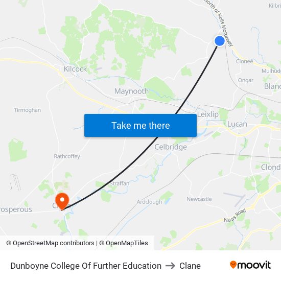 Dunboyne College Of Further Education to Clane map