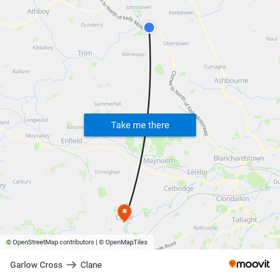 Garlow Cross to Clane map