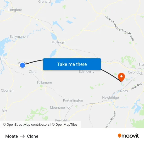 Moate to Clane map