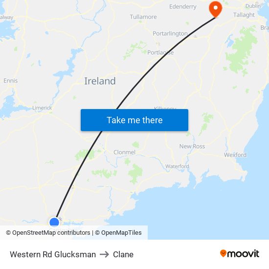 Western Rd Glucksman to Clane map