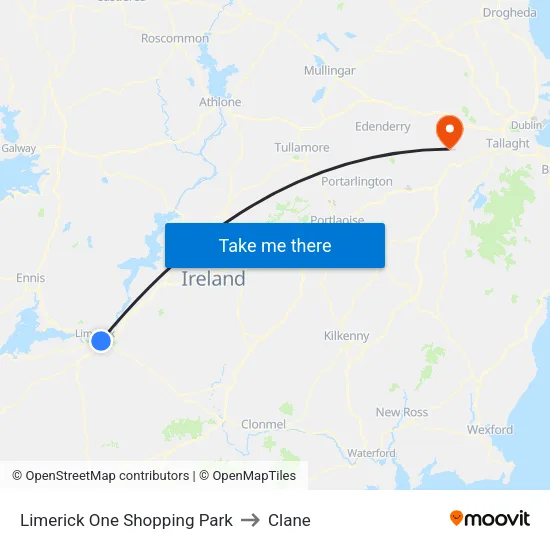 Limerick One Shopping Park to Clane map