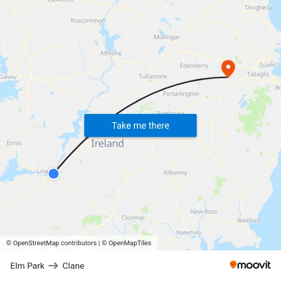 Elm Park to Clane map