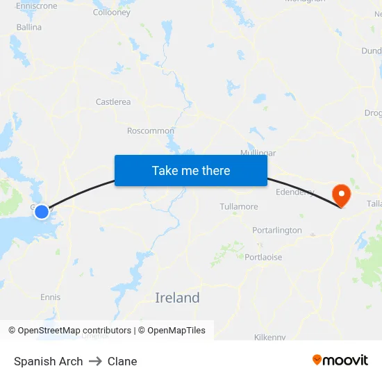 Spanish Arch to Clane map