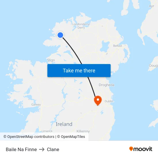 Baile Na Finne to Clane map