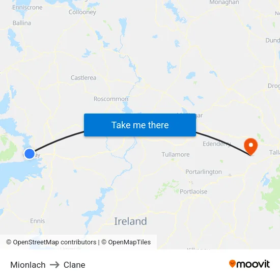 Mionlach to Clane map