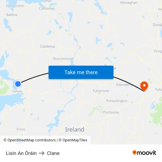 Lisín An Óráin to Clane map