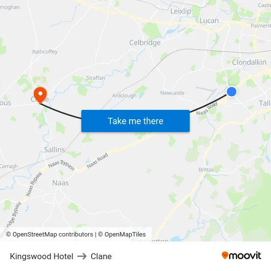 Kingswood Hotel to Clane map