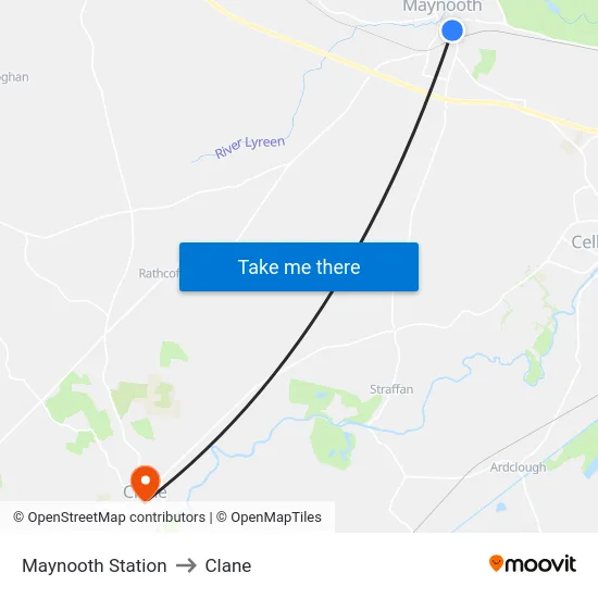 Maynooth Station to Clane map