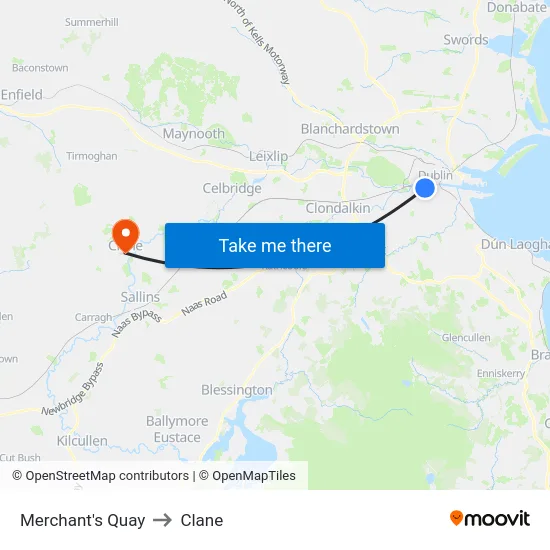 Merchant's Quay to Clane map